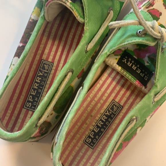 Sperry Top Sider pink green canvas sneakers SZ 7.5 - Picture 4 of 12